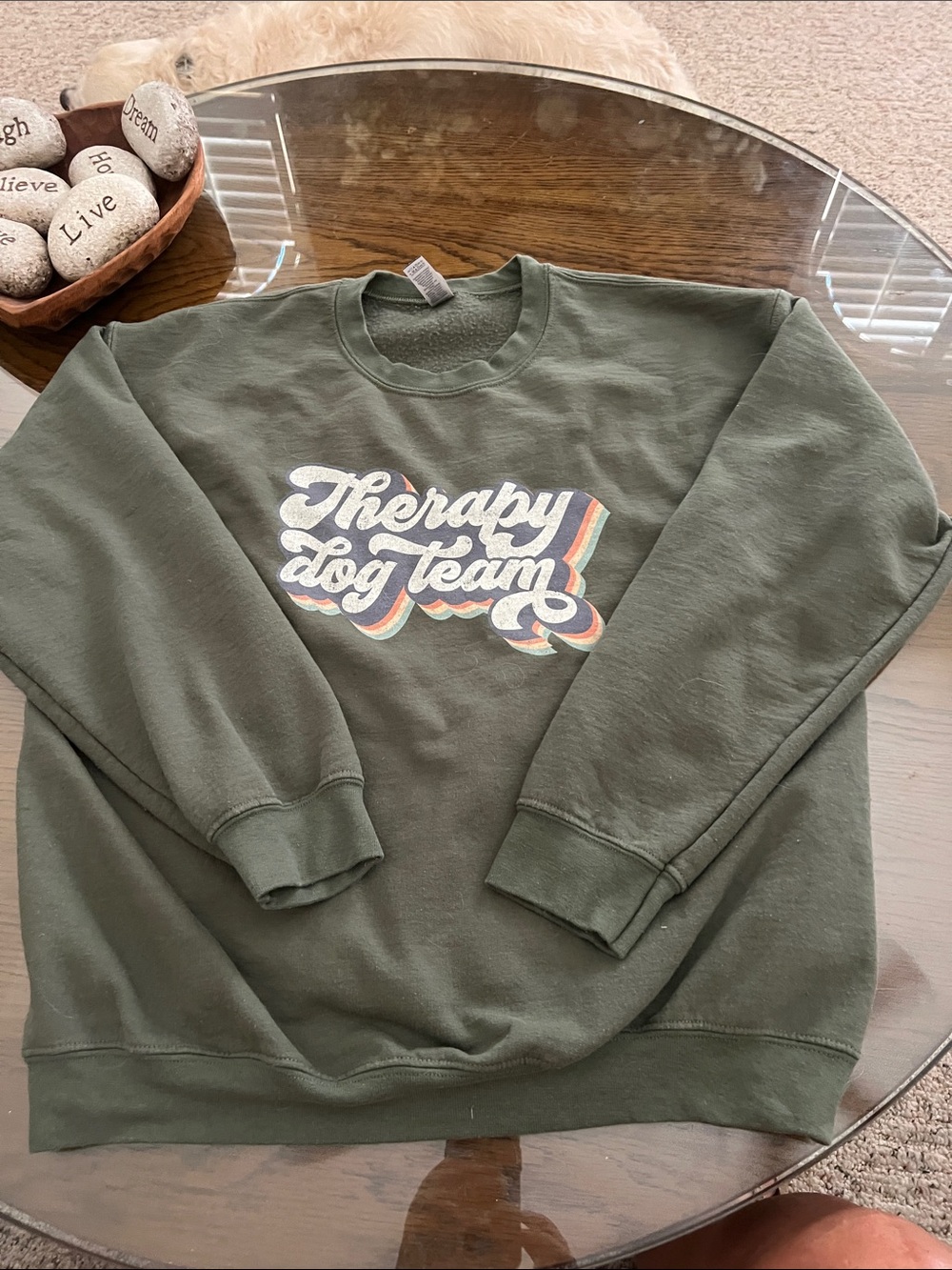Dog Therapy Team Gildan Olive Green Crewneck Sweatshirt